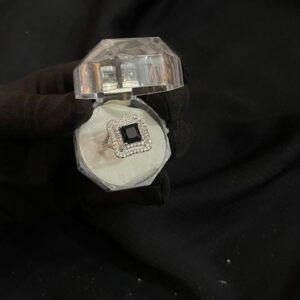 black silver stone ring